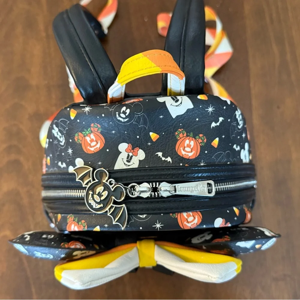 EUC Loungefly Disney Mickey Minnie Spooky Mice Mini Backpack with Ears Headband